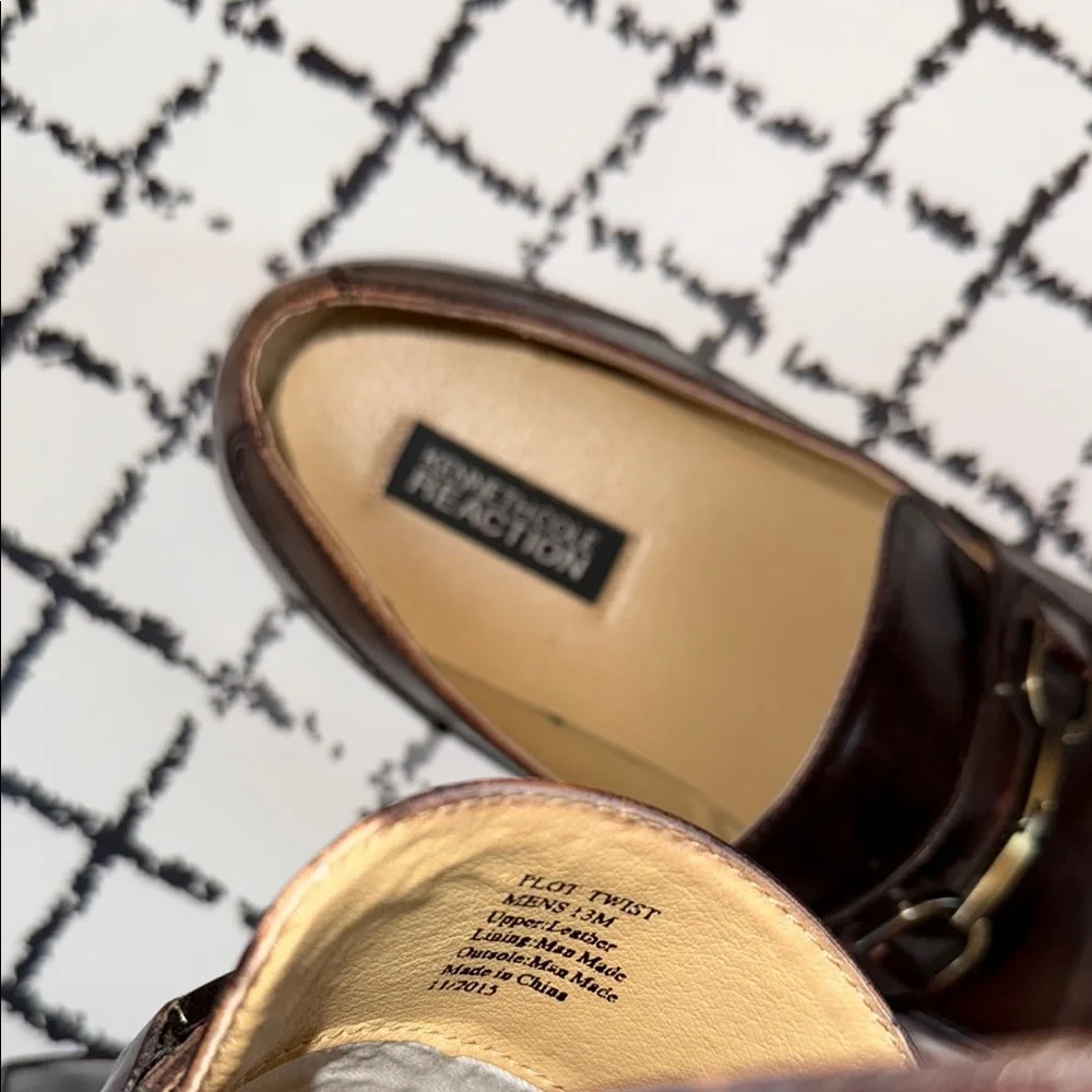 Kenneth Cole Reaction Men’s Brown Leather Loafers w/ Metal Detailing - Size 13 M